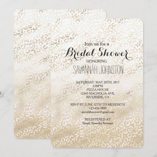 Invitation Empreinte de léopard d'or Khaki crème Beige douche (Devant / Derrière)