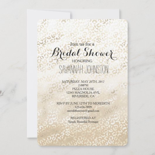 Invitation Empreinte de léopard d'or Khaki crème Beige douche (Devant)