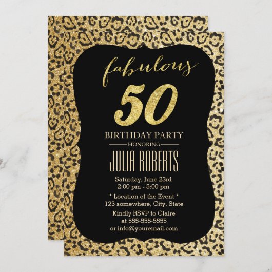 Invitation Empreinte de léopard d'or moderne fabuleux 50 anni (Devant / Derrière)