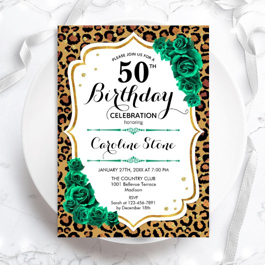 Invitation Empreinte de léopard d'or vert 50e anniversaire