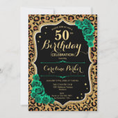 Invitation Empreinte de léopard Emerald Green Photo 50e anniv (Devant)