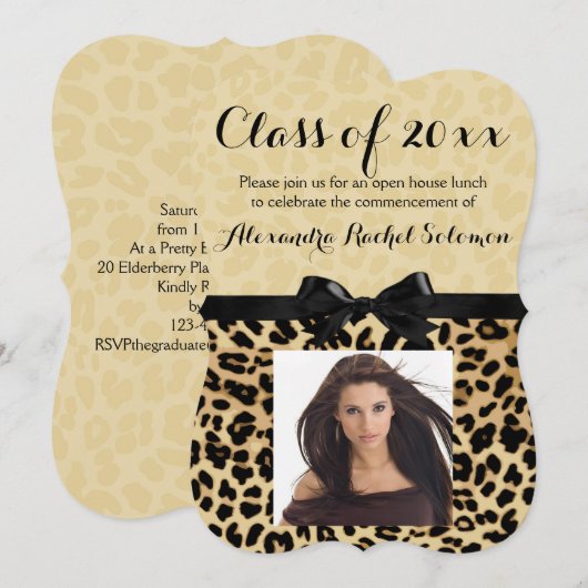 Invitation Empreinte de léopard et Bow Graduation/Invitation (Devant / Derrière)