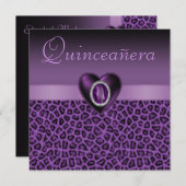 Invitation Empreinte de léopard et coeurs pourpres (Devant / Derrière)