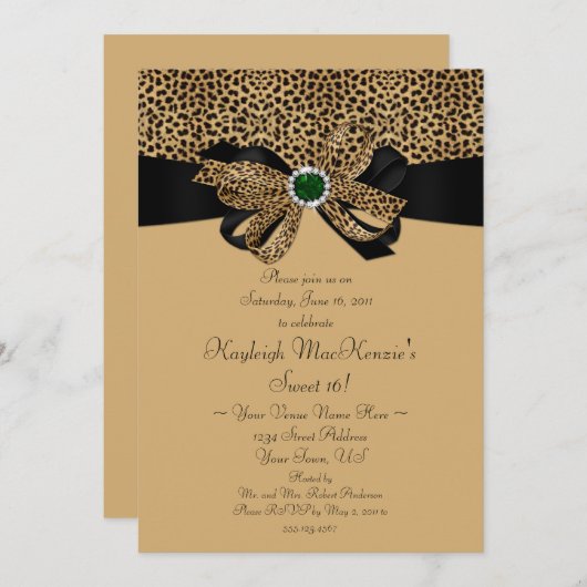 Invitation Empreinte de léopard FAUX émerveille Diamonds Swee (Devant / Derrière)