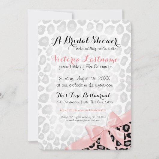 Invitation Empreinte de léopard Fête des mariées Bow rose (Devant)