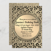 Invitation Empreinte de léopard Glam Parties scintillant or (Devant / Derrière)