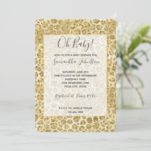 Invitation Empreinte de léopard Glitzy Glam Gold Parties scin (Debout devant)