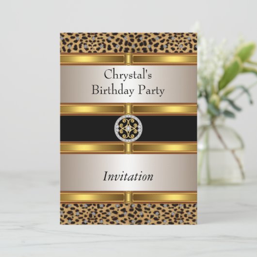 Invitation Empreinte de léopard Gold fête d'annive (Debout devant)