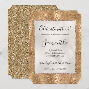 Invitation Empreinte de léopard Gold Glam Parties scintillant