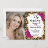 Invitation Empreinte de léopard Gold Pink Photo 50e anniversa (Devant)