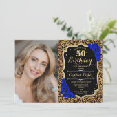 Invitation Empreinte de léopard Gold Royal Blue Photo 50e ann (Debout devant)