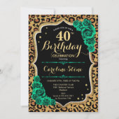 Invitation Empreinte de léopard Green Roses 40e anniversaire (Devant)