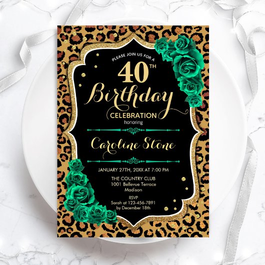 Invitation Empreinte de léopard Green Roses 40e anniversaire