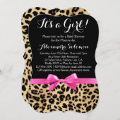 Invitation Empreinte de léopard Hot rose Bow C'est un Baby sh (Devant / Derrière)