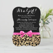 Invitation Empreinte de léopard Hot rose Bow C'est un Baby sh (Debout devant)