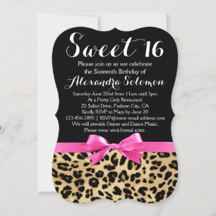 Invitation Empreinte de léopard Hot rose Bow Sweet 16e annive