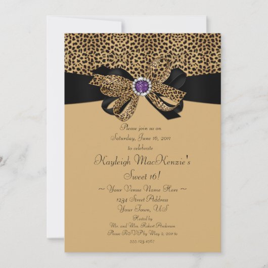 Invitation empreinte de léopard Joyaux pourpres Diamants doux (Devant)