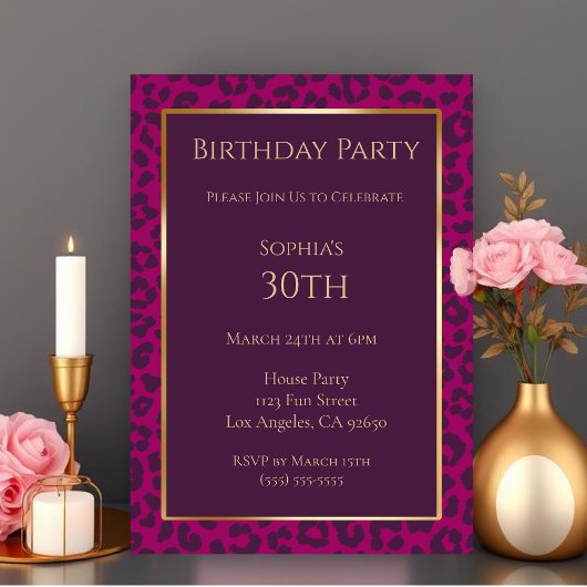 Invitation Empreinte de léopard-Magenta-Anniversaire
