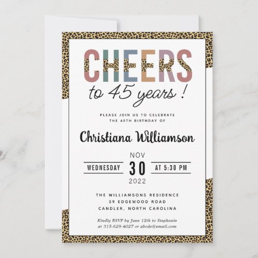 Invitation Empreinte de léopard moderne 45e anniversaire de f (Devant)