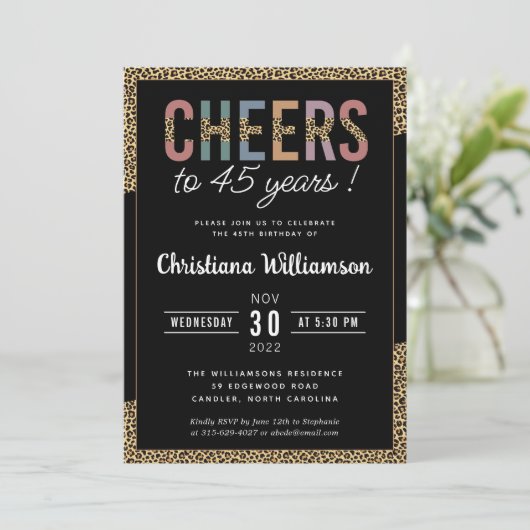 Invitation Empreinte de léopard moderne 45e anniversaire de f (Debout devant)