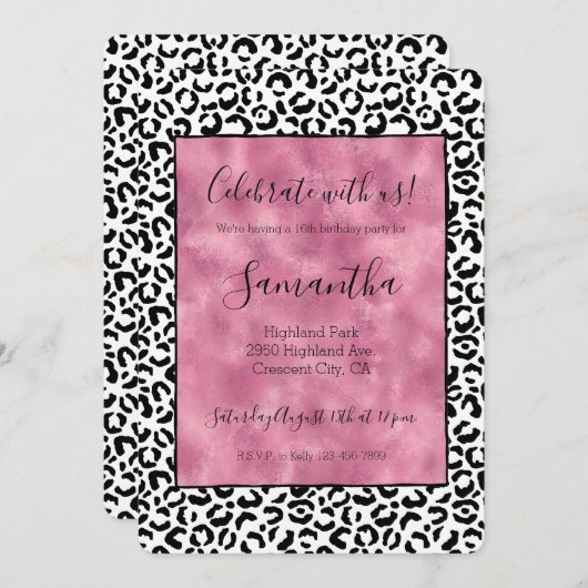 Invitation Empreinte de léopard noir blanc (Devant / Derrière)