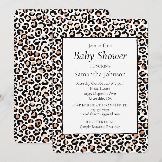Invitation Empreinte de léopard noir blanc Peach (Devant / Derrière)