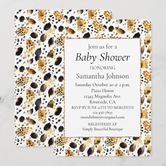 Invitation Empreinte de léopard noir or (Devant / Derrière)