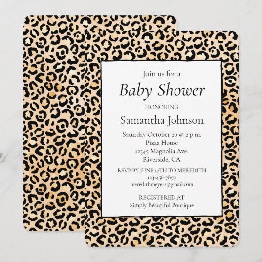 Invitation Empreinte de léopard noir Peach (Devant / Derrière)