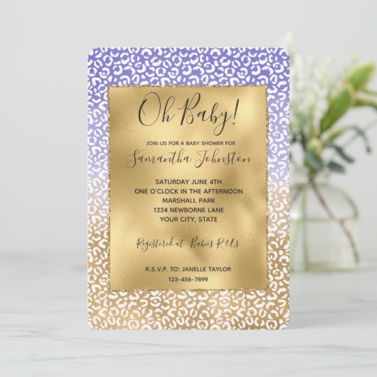 Invitation Empreinte de léopard Ombre or blanc violet (Debout devant)