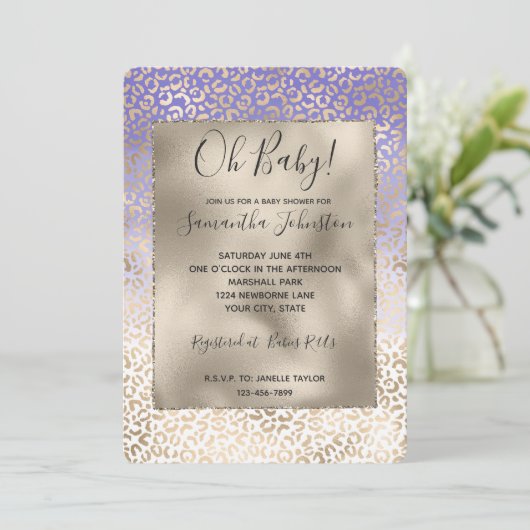 Invitation Empreinte de léopard Ombre or violet fille (Debout devant)