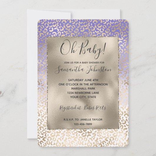 Invitation Empreinte de léopard Ombre or violet fille (Devant)
