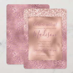 Invitation Empreinte de léopard Parties scintillant rose bril