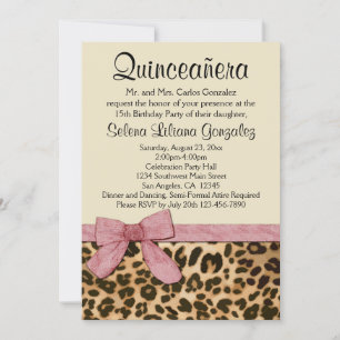 Invitation Empreinte de léopard Pink Bow Girl Quinceañera Inv