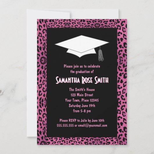 Invitation Empreinte de léopard Pink Custom Photo Graduation  (Devant)