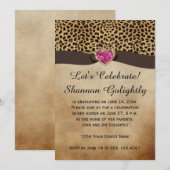 Invitation Empreinte de léopard Pink Heart Bling Party (Devant / Derrière)