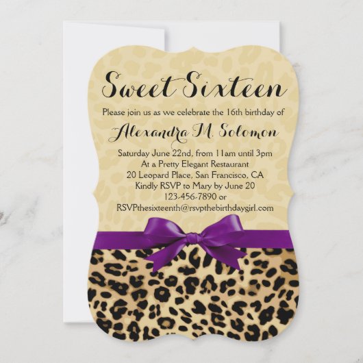 Invitation Empreinte de léopard Purple Bow Sweet 16 Party Inv (Devant)