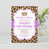 Invitation Empreinte de léopard Purple Quatrefoil fête d'anni (Debout devant)