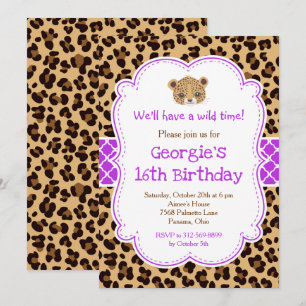 Invitation Empreinte de léopard Purple Quatrefoil fête d'anni