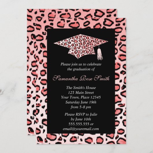 Invitation Empreinte de léopard rose (Devant / Derrière)