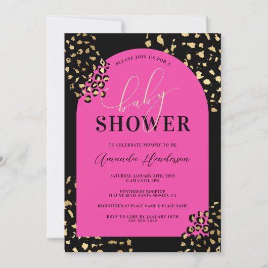 Invitation Empreinte de léopard rose (Devant)