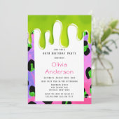 Invitation Empreinte de léopard rose mince vert 00e fête d'an (Debout devant)