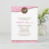 Invitation Empreinte de léopard rose Monogram Anniversaire (Debout devant)