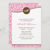 Invitation Empreinte de léopard rose Monogram Anniversaire (Devant / Derrière)