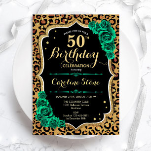 Invitation Empreinte de léopard Rose vert 50e anniversaire