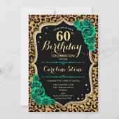 Invitation Empreinte de léopard Rose vert 60e anniversaire (Devant)