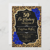Invitation Empreinte de léopard Royal Blue Photo 50e annivers (Devant)