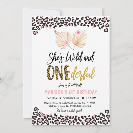 Invitation Empreinte de léopard sauvage et ONE délirant Anniv (Devant)