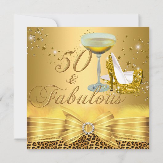 Invitation Empreinte de léopard & talons 50 Or fabuleux (Devant)
