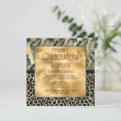 Invitation Empreinte de léopard tropical bleu Shimmer Quincea (Debout devant)