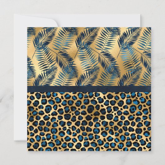 Invitation Empreinte de léopard tropical bleu Shimmer Quincea (Dos)
